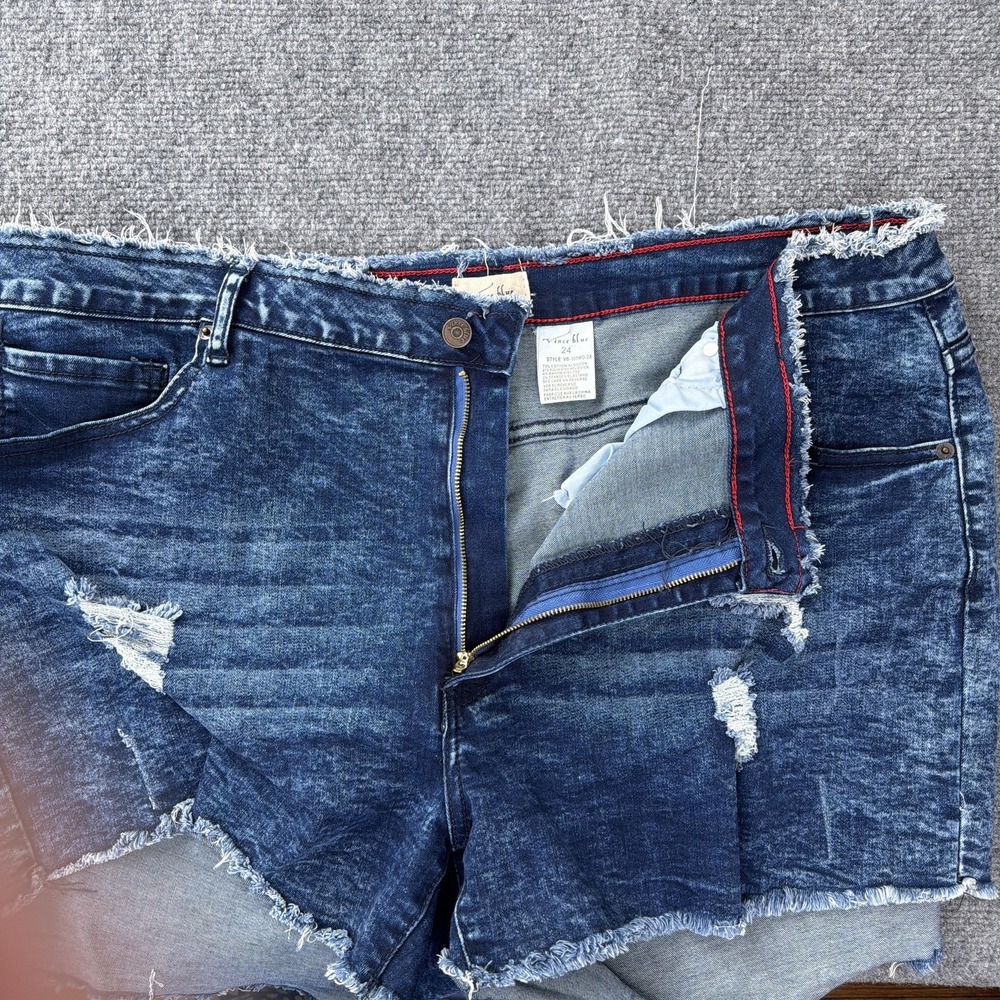 Vince Blue Shorts Womens 24 2X Denim Distressed Cutoff Frayed Hem Stretch Booty‎ - Picture 6 of 8